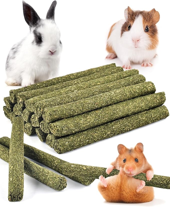 Bissap 22PCS Rabbit Chew Sticks, Mixed Natural Timothy Hay Flower Rose Dahlberg Daisy and Forget-me-not Chew Toys Treats for Bunny Chinchilla Guinea Pig Hamster and Other Small Pets Molar Snacks
