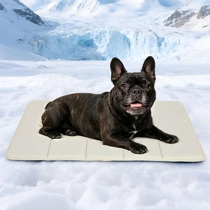 Dog Cooling Mat for Large Dogs – 30"x20" Orthopedic Memory Foam Pad for Summer, Hot Weather & Joint Relief | Washable, Non-Slip Crate Mat for Senior Dogs, Travel & Home (Dark Beige)