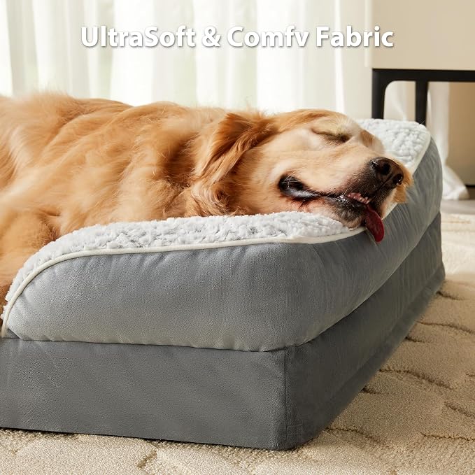 LEXTRO Orthopedic Dog Bed for Extra Large Dogs, Egg Crate Foam Bed for Extra Large Dogs, Equipped with Removable Waterproof Pillow Cover and Anti-Slip Bottom, Pet Bed