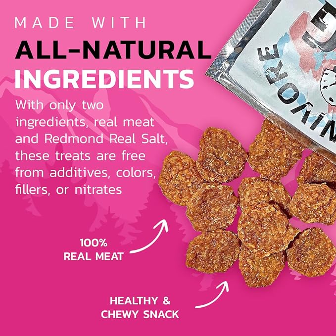 Carnivore Dog Treats, Human Grade, Hormone Free, Real Meat Made with Redmond Real Salt, No Additives - Healthy, Training Snacks or Treats for All Breeds, Pork Burger, Pack of 3