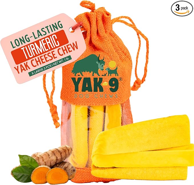 Yak Cheese Dog Chews with Turmeric for Hip & Joint Support | High Protein, Non Rawhide Dog Chews Long Lasting | Non GMO, Gluten Free, Grain Free | Extra Large Size, 3 PC