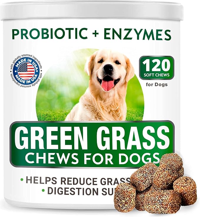 Dog Probiotics Chews + Calming Hemp Treats + All-Natural Grass Treatment - Gas, Diarrhea, Allergy, Constipation, Upset Stomach Relief + Anxiety Relief - Separation Aid + Grass Saver Pee Lawn Repair