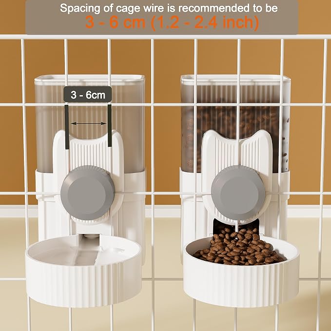 Lemtrflo Rabbit Feeder for Cage,Hanging Automatic Cat Feeder and Water Dispenser,Ferret Cage Accessories,Food Water Bowl for Cats Rabbit Guinea Pig Cages(Cage Grid Spacing Over 1.2'')
