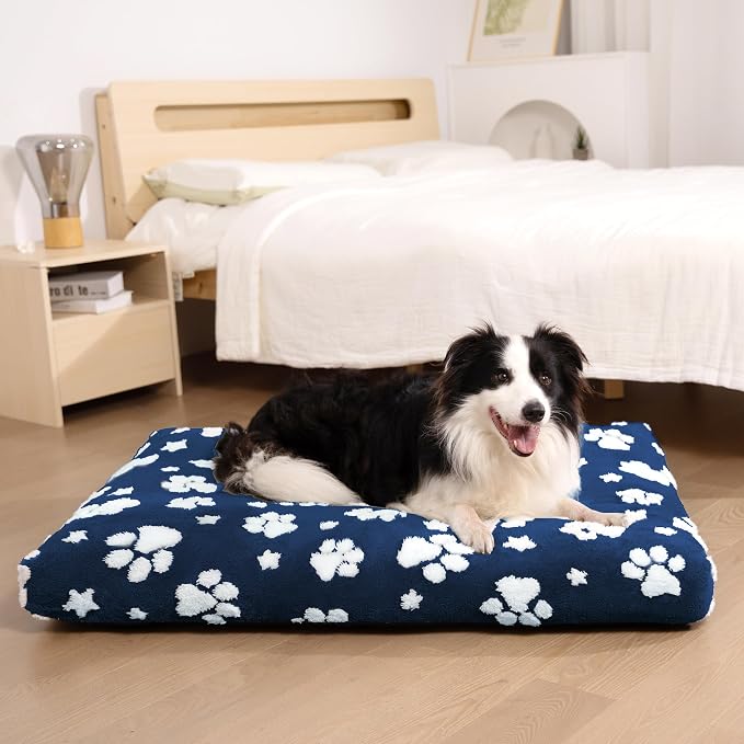 Dog Beds for Small Medium Dogs, Cute Thick Dog Bed for Crate Kennel, Fluffy Pet Bed with Removable Washable Cover and Anti-Slip Bottom, 30"x 20", Navy Paw