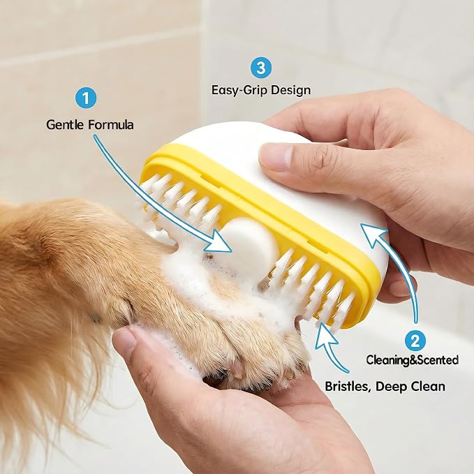 Waterless Dog Shampoo with Grooming Brush|No-Rinse Dry Shampoo&Conditioner with Aloe&Vitamin E|Freshens Fur,Removes Dirt&Eliminates Odor for Dogs and Cats|Also Cleans Pet Toys&Accessories