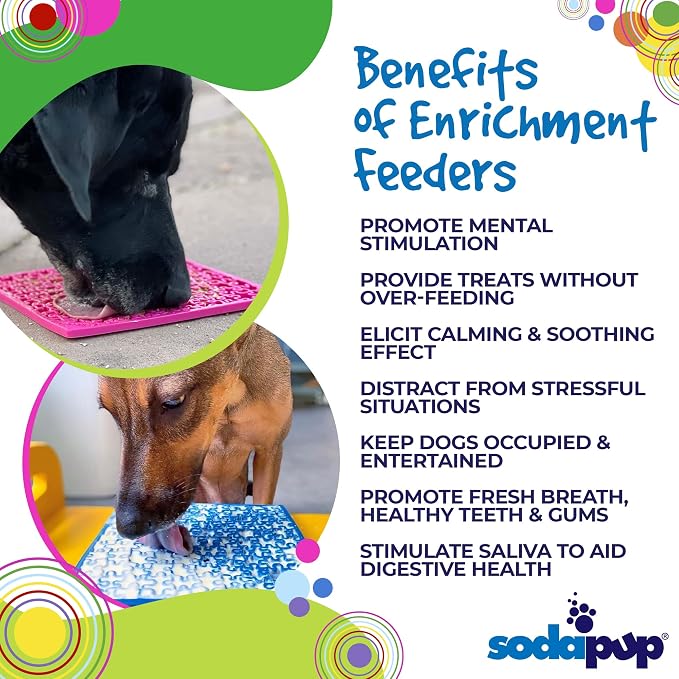 SodaPup Pink & Blue Jigsaw eMat Bundle – Durable Lick Mat Feeder Made in USA from Non-Toxic, Pet-Safe, Food Safe Rubber for Avoiding Overfeeding, Digestive Health, Calming, More