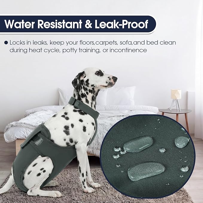 IECOii Washable Dog Diapers Female with Suspenders,Escape-Proof Dog Period Diaper for Heat, Incontinence & Potty Training, Leakproof Resuable Sanitary Pantie for Belly Post-Surgery Recovery, L