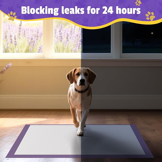 Boscute Lavender Scented Thicken 6 Layers Heavy Absorbent 30"x36" Pet Training Dog Pee Pads, Extra Large Polymer Leak-Proof Quick Dry Puppy Pee Pads, Disposable Pee Pads for Dogs Cats Rabbit 100Counts