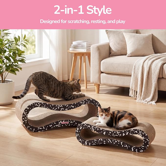 Suvi 26" Modern Cardboard Infinity 2-in-1 Lounge Bed Cat Scratcher with Catnip, Black and White Composition Notebook, Corrugated Scratching Surface and Tunnel for Indoor Cats CSR1014G