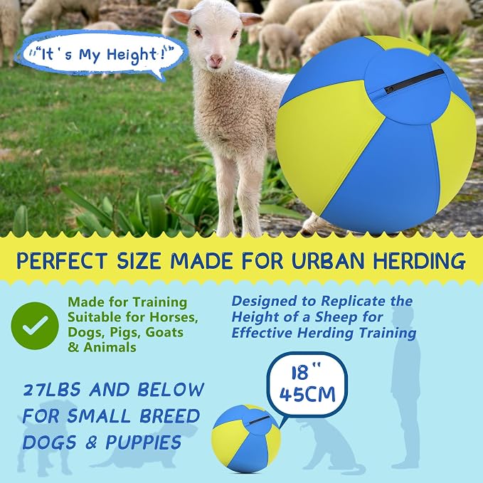 Herding Ball for Dogs and Horses, 25" Jolly Ball for Dogs, Dog Herding Balls for Australian Shepherd Collie, Durable Bite-Resistant with Reinforced Stitching, Large Dog Toys Gifts - Yellow & Blue