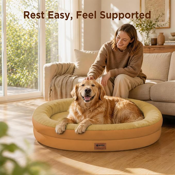 Orthopedic Dog Bed for Extra Large Dogs, XL Waterproof Dog Bed with Bolsters, Supportive Egg Crate Foam Pet Couch Bed with Removable Washable Cover & Non-Slip Bottom, Orange