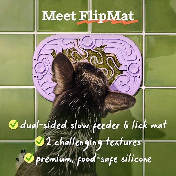 WOOF FlipMat Mini- Easy-to-Clean Lick Mat for Small Dogs & Travel + LickWells Pumpkin Butter - Dog Lick Mat Spread and Meal Topper for the FlipMat and LickMat