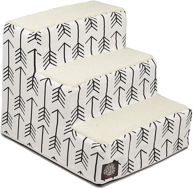Majestic Pet 3 Step Portable Dog Stairs for Small Dogs to get on Bed Supports 250 lbs or Less – Dog Steps for High Bed with Machine Washable Cover –Pet Stairs for Cats Arrow White/Black