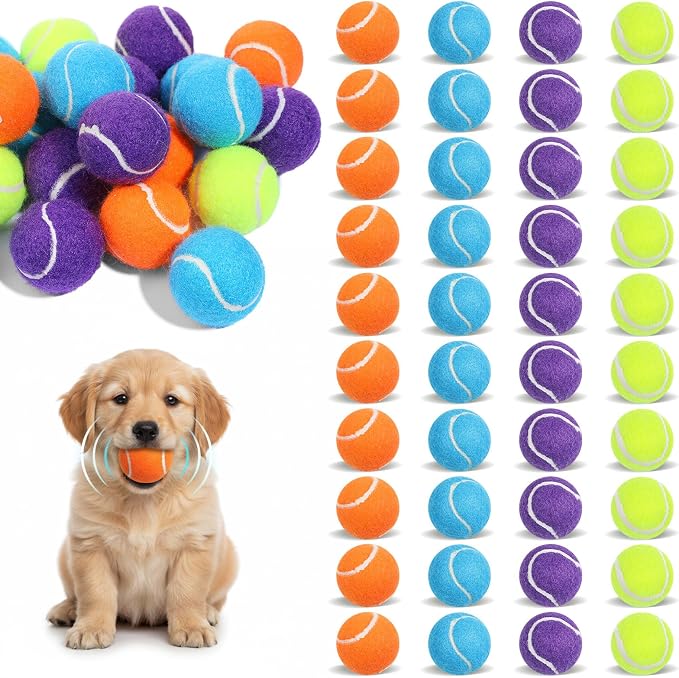 40 Pack Squeaky Mini Tennis Balls for Small Dogs, 1.57'' Interactive Dog Playing Balls, Colorful Easy Catching Dog Playing Fetch Ball, Elastic Puppy Tennis Ball, for Teething, Training, Throwing