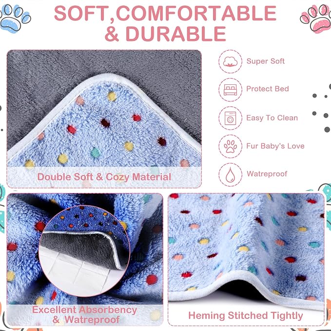 Tudomro 8 Pcs Absorbent Guinea Pig Blankets Washable Small Animal Fleece Bedding Cage Liners Reusable Pet Sleep Mat Pad Cover for Ferret Chinchilla Furniture Protection(Dot,12 x 12 Inch)