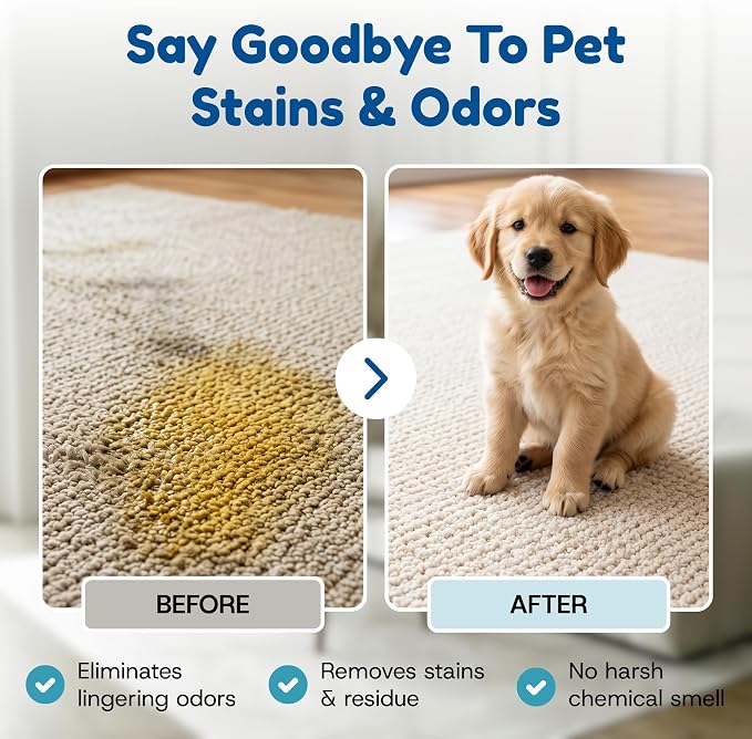 Bioclean Pet Carpet Cleaner & Deodorizer – Eliminates Pet Urine Smell, Stain & Odor Remover, No Residue, Made in USA – 1 Gallon