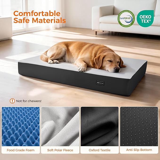 5 Inch Thick Orthopedic Dog Bed for Medium & Large Dogs, High Density Egg Crate Memory Foam with Support Foam, Waterproof Liner & TPU, Removable Washable Cover, Nonskid Bottom, 36"x27"x5", Grey