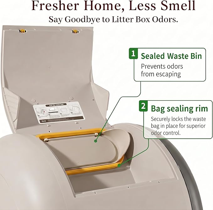 Furrytail Automatic Litter Box Self Cleaning, Kitty Litter Box, Smart Safety Sensors, Advanced Odor & Leak Control, Large Capacity for Multi Cat Homes, with App Control & 40 Trash Bags, Gray