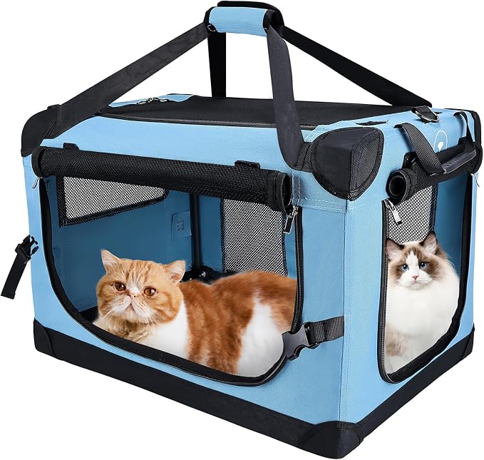 PEGIC Extra Large Cat Carrier, Teal | Soft Sided Collapsible, For Car Travel, Outdoor and Indoor Uses, Roomy Extra Large for 2 Kittens or Pets up to 50lbs