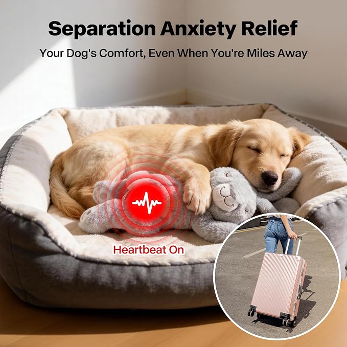 PetPrime Dog Plush Toy with Heartbeat for Puppies – Rechargeable with Timer & Adjustable Speed, Pet Soft Anxiety Puppy Toy,Includes 1 Disposable Heat Pack(Rabbit)