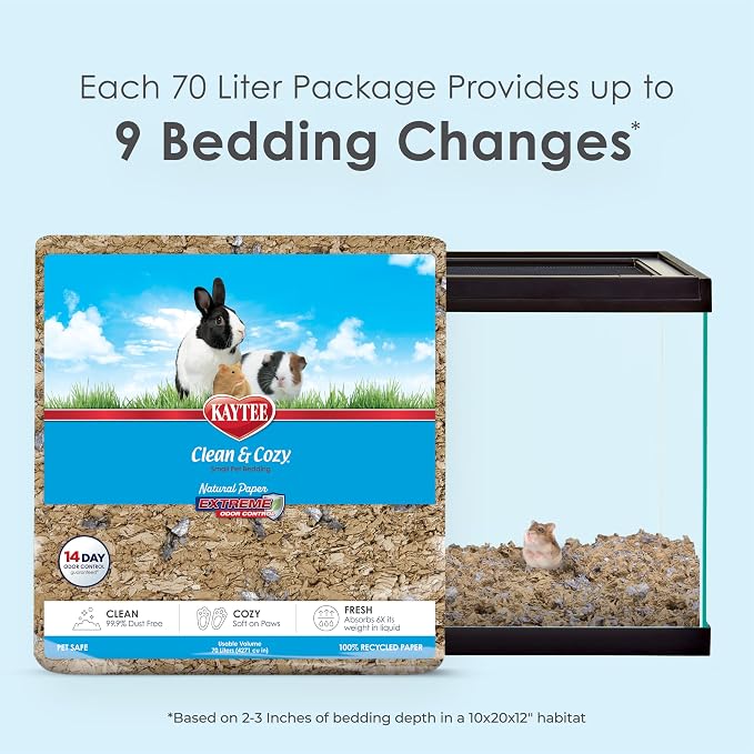 Kaytee Clean & Cozy Natural Paper with Extreme Odor Control Bedding, Made with 100% Recycled Paper