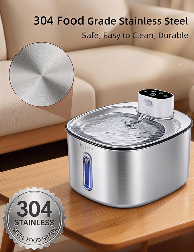 Wireless Cat Water Fountain Stainless Steel,135fl-oz/4L Battery Operated Automatic Pet Water Dispenser,Cordless Dog Water Fountain,Water Fountains for Cats Indoor,Ultra Quiet (Cat Fountain + 2 Filter)