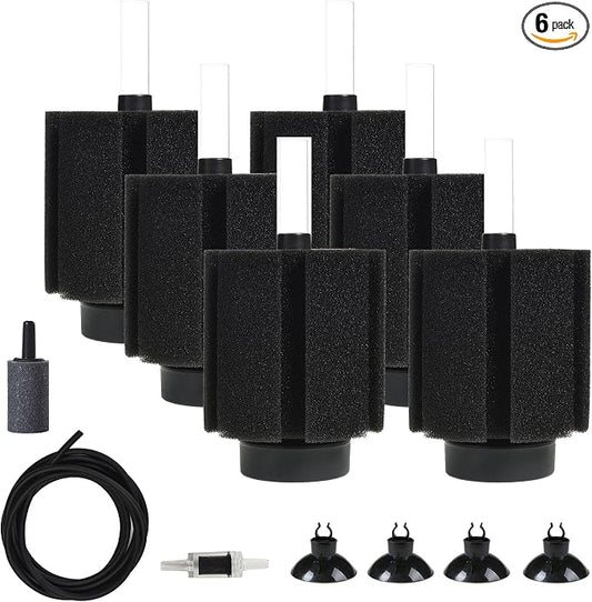 ALEGI Aquarium 60 Gallon Sponge Filter with Air Stone,Sponge Filter 75 Gallon for Breeding Fry Betta Shrimp (6 pcs)