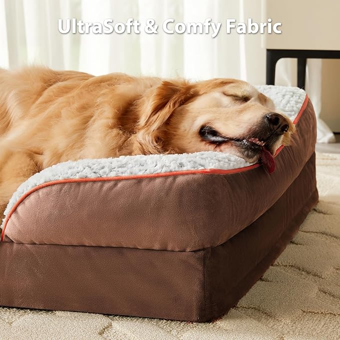 LEXTRO Orthopedic Dog Bed for Extra Large Dogs, Egg Crate Foam Bed for Extra Large Dogs, Equipped with Removable Waterproof Pillow Cover and Anti-Slip Bottom, Pet Bed