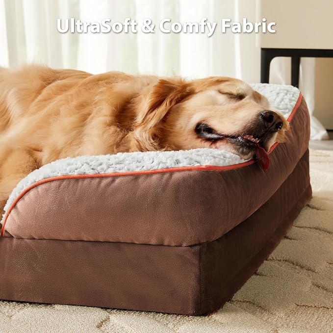 LEXTRO Orthopedic Dog Bed for Large Dogs, Egg Crate Foam Bed for Large Dogs, Equipped with Removable Waterproof Pillow Cover and Anti-Slip Bottom, Pet Bed