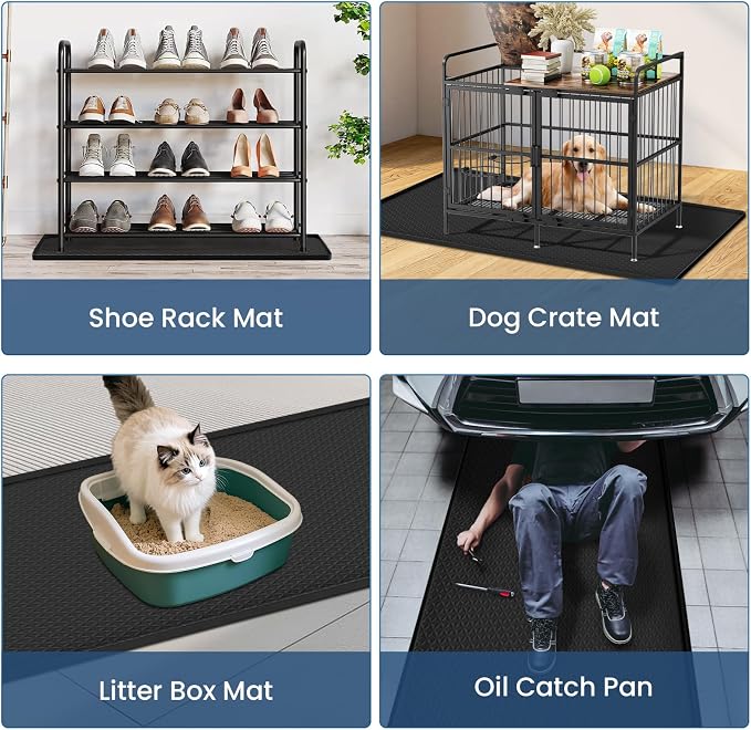Large Washing Machine Mat 54" x 27.5" Silicone Under Washer Dryer Pan Raised Edge Non-Slip Waterproof Drip Tray for Laundry Room Garage Dog Crate Cat Litter Box Flowerpot (Black)