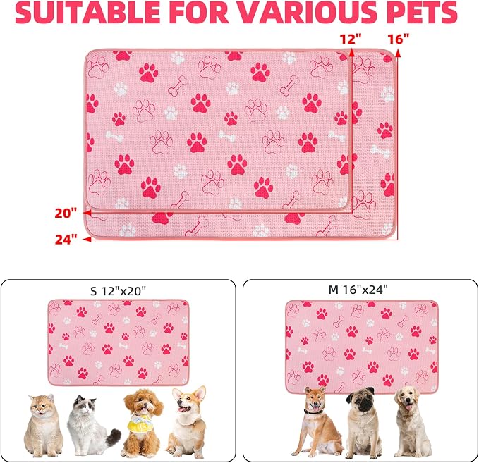 PUPTECK Dog Food Mat, Absorbent Pet Cat Feeding Mat for Food and Water Bowls, Anti-Slip Dog Placemat for Floors Waterproof, Pet Supplies Accessories, Pink S