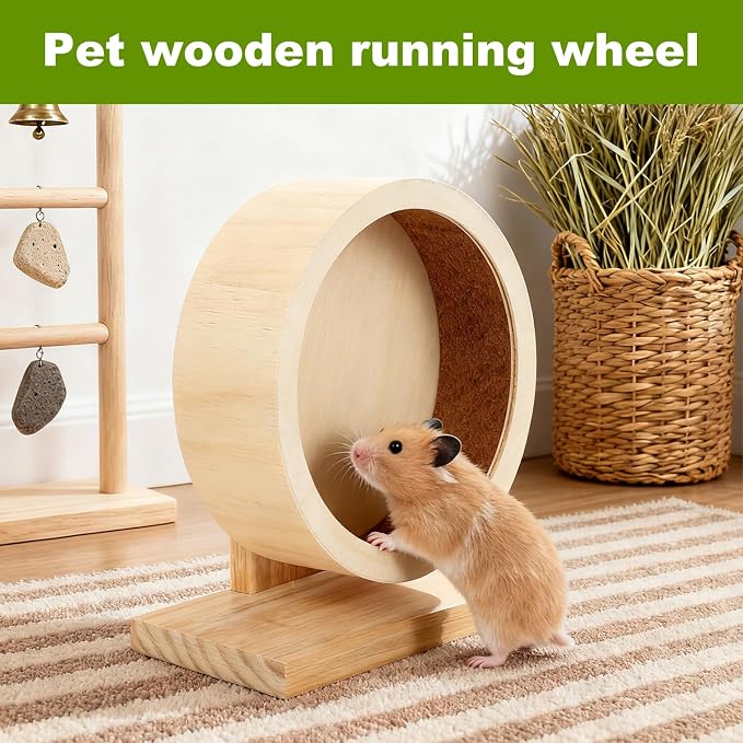 9 Inch Hamster Wooden Silent Exercise Running Wheel with Mini Running Ball 4 Inch,Small Animal Exercise Wheel Accessories,Wooden Exercise Wheels with Removable Track for Gerbils,Mice,Totoro
