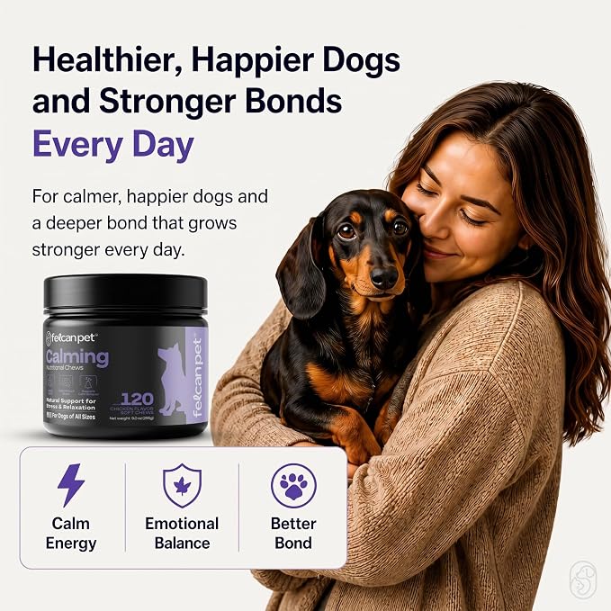 Calming Chews for Dogs – Natural Support for Dog Anxiety, Stress & Relaxation with L-Theanine, Chamomile & Melatonin – Chicken Flavor – 120 Soft Chews