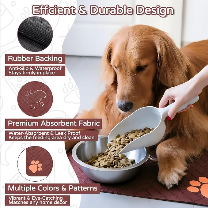Pet Feeding Mat-Absorbent Dog Feeding Mat for Food and Water Bowl,No Stains Pet Placemat,Quick Drying Water Dispenser Mat for Dog and Cat,Easy to Clean Dog Accessories(M,Dark Brown)