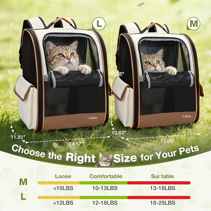 Lekereise Cat Backpack Carriers, Dog Carrier Backpacks with Breathable Mesh for Small Medium Cats Dogs Puppy Up to 18 Lbs, Pet Foldable Carrying Backpack Ventilated for Travel Hiking Collapsible