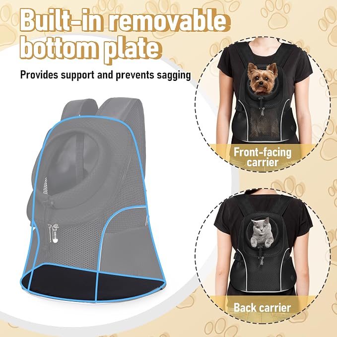 WOYYHO Pet Dog Carrier Backpack Small Dog Front Backpack Ventilated Mesh Dog Travel Back Pack with Safety Belt for Travel Hiking Cycling Outdoor Adventures (Size M: 5-9 lbs, Black)