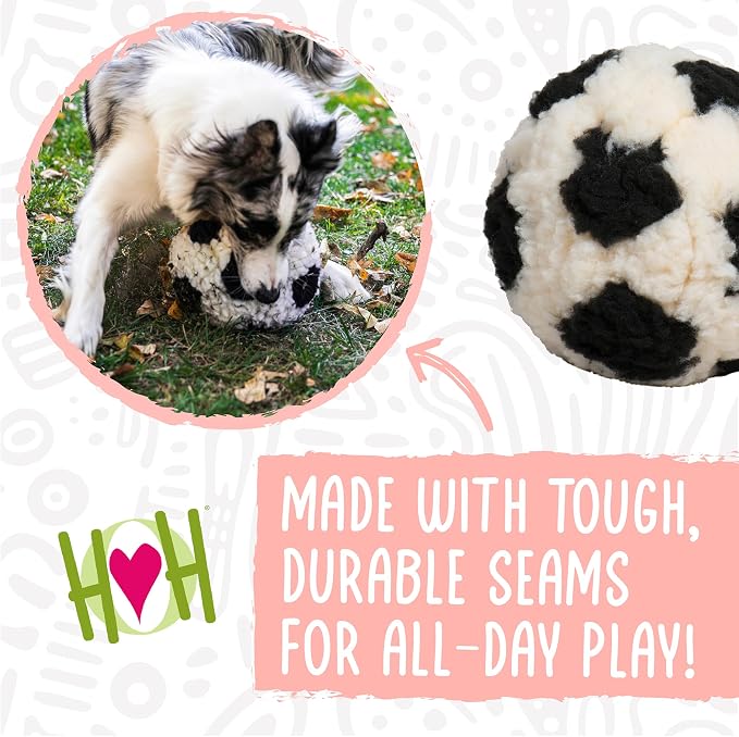 HuggleHounds HuggleFleece Plush Soccer Ball Dog Toy - Dog Fuzzy Ball Toy, Durable Round Soft Fleece, Stuffed Puppy Plush for Small and Large Breeds - 8", Large