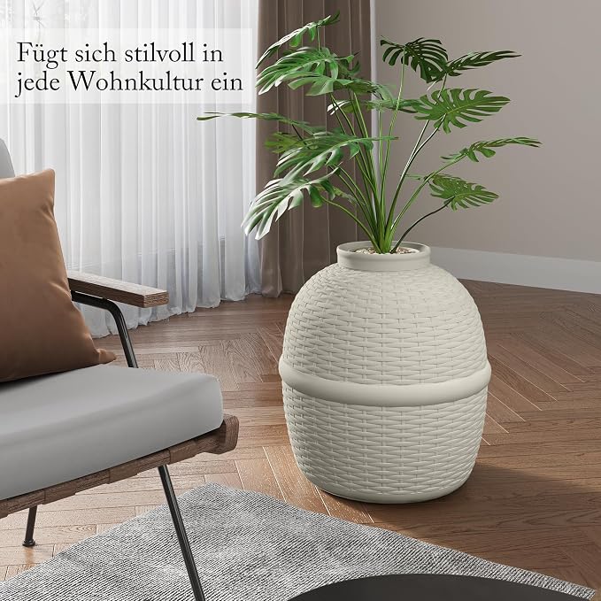 Wisteria Lane Cat Litter Box, Hidden Enclosure with Faux Plant & Rattan Pattern, Cat Bed & Litter Box 2-in-1, Heavy Duty PP Litter Box Enclosure for Living Room, Bedroom, Corner, Laundry Room, White
