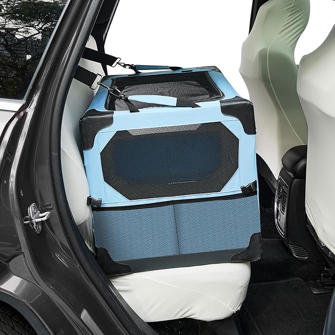 JOYTUTUS 26 Inch Collapsible Dog Crate, Steel Frame 8-Bar Foldable Soft Kennel, Portable Travel Crate for Medium Dog Up to 33lbs, Oxford Cat Carrier Fit for Car Travel Indoor Outdoor