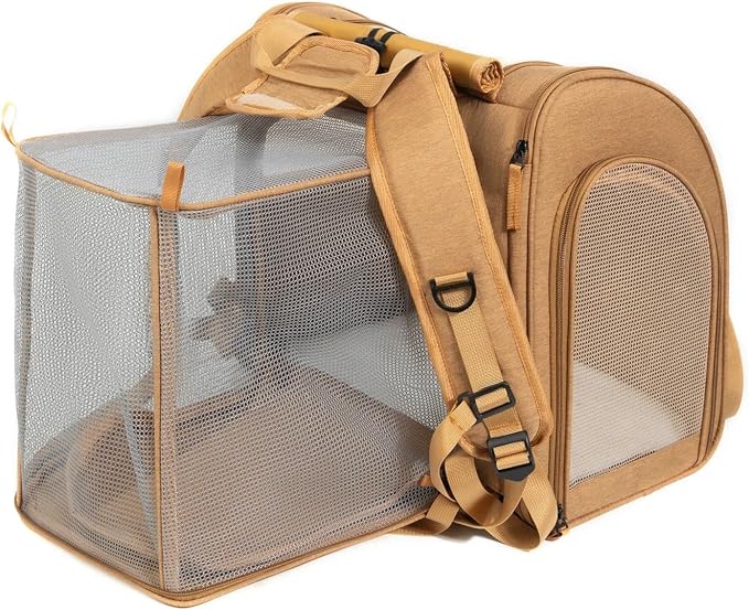 Portable cat Bag, Expandable Large-Capacity pet Backpack, Foldable Small-Medium-Sized Dog and Travel(Brown)