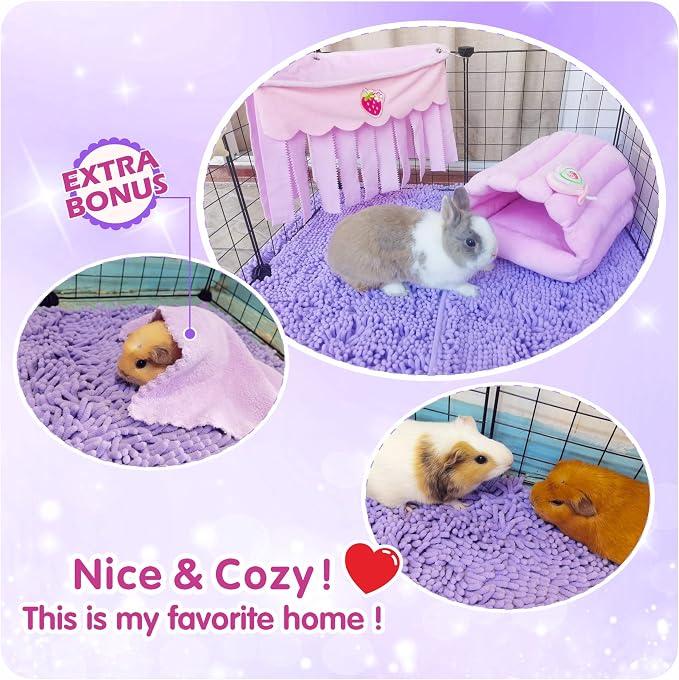 Guinea Pig Cage Liner Bedding 2 PCS, Washable Guinea Pig Bed Mat, Extra Absorbent Rabbit Pee Pad Reusable, Non-Slip Fleece Blanket for Bunny and Small Animal Cage Accessories (Purple, 24"x16")