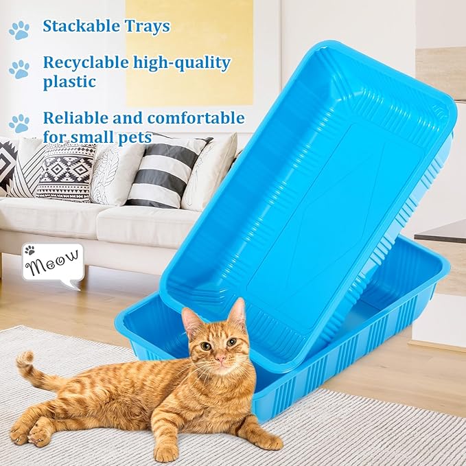 Tessco for you 30 Pack Disposable Cat Litter Boxes, Plastic Leakproof Litter Trays for Cats, Disposable Travel or Temporary Litters Pan for Kittens and Small Pets, 16.7 x 10.5 x 3.4 Inch(Blue)