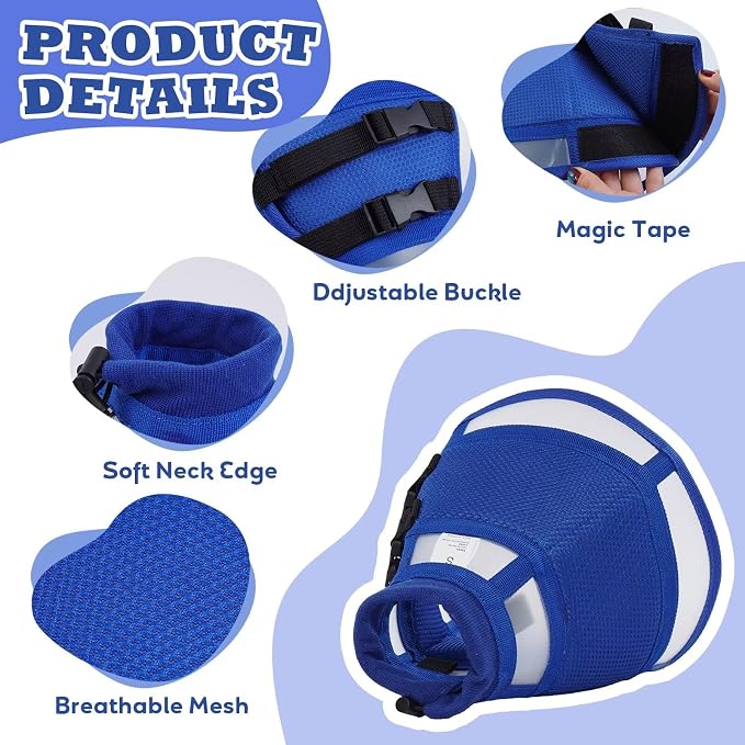 Soft Dog Cone for Dogs After Surgery,Foldable Dog's Cone Collar,Adjustable E Collar Alternative to Stop Licking,Pet Cones for Dog,Doggy Surgery Collar,Dogs Recovery Collars & Cones,Blue,XL