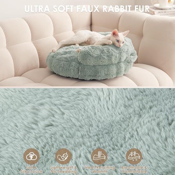 EHEYCIGA Soft Cat Couch Bed for Indoor Cats, Fluffy Small Dog Bed with Removable Washable Cover, Bolster Pet Sofa, Waterproof and Non-Slip, 23" x 23"x 7", Green