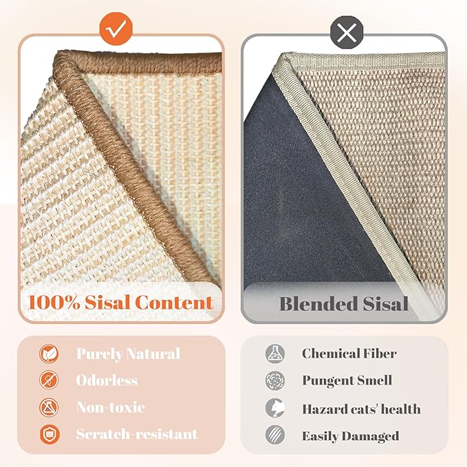 CHEERHOME PETS Sisal Cat Scratcher Ramp for Indoor Cats, 24.8" L Shape Cat Scratching Post Climbing Vertical Cat Scratch Pad, Solid Wooden Cat Furniture(Standard)