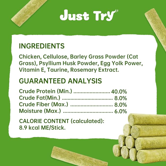 Just Try Cat Grass Sticks for Cat Hairball Control & Teeth Cleaning Dental Chews for Cats Crunchy Cat Treats for Indoor Cats Healthy Cats Treats (17.6 OZ)
