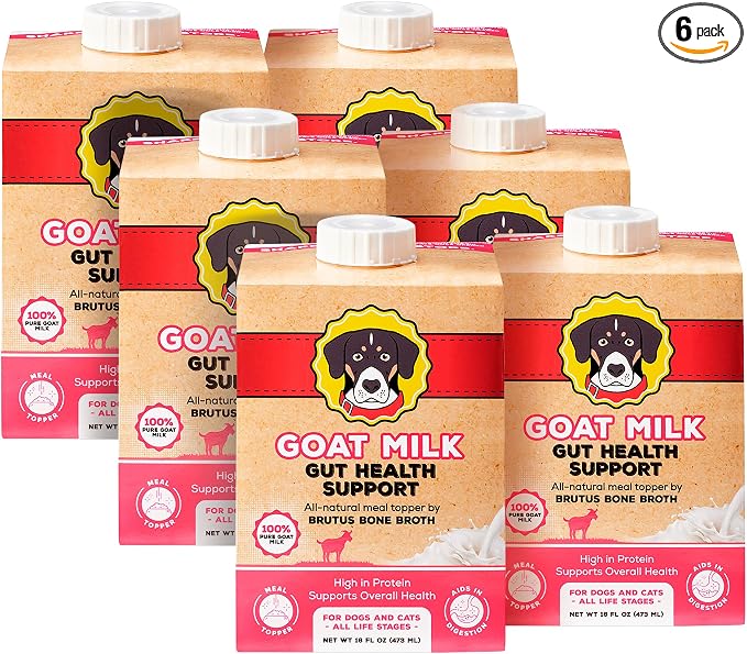 Goat Milk by Brutus Broth Meal Topper for Dogs and Cats – Formulated for Digestive Support & Moisture, Low-Lactose, Contains Natural Nutrients and Enzymes (Pack of 6)
