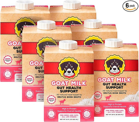 Goat Milk by Brutus Broth Meal Topper for Dogs and Cats – Formulated for Digestive Support & Moisture, Low-Lactose, Contains Natural Nutrients and Enzymes (Pack of 6)