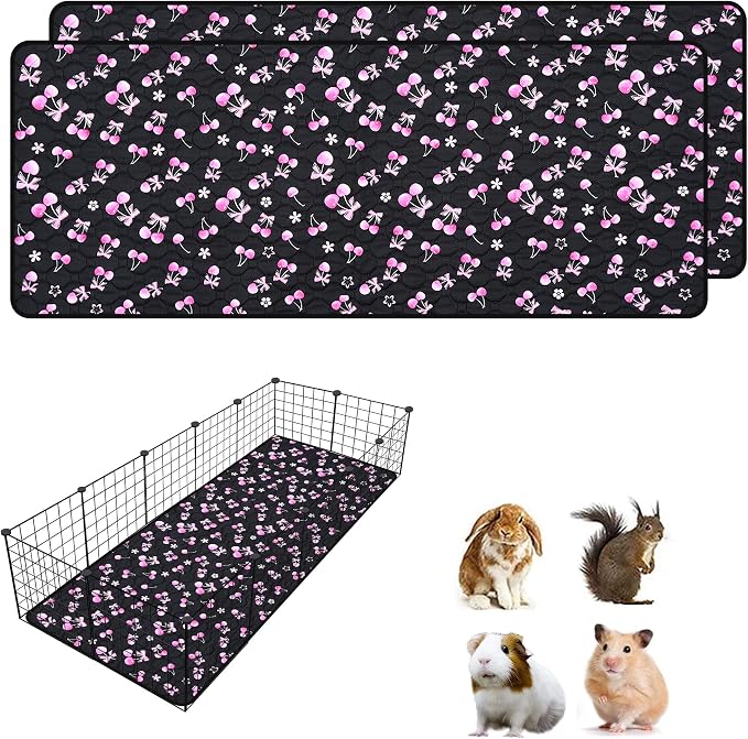 2 Pack Waterproof Guinea Pig Cage Liner, 28" x 70" Washable Reusable Guinea Pig Liner, Super Absorbent Leak-Proof Pet Pee Pad Mats for Guinea Pigs Rabbit Chinchilla Bunny Hamster