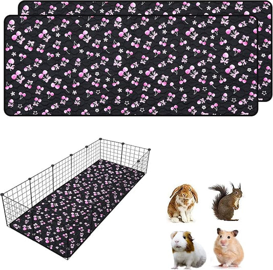 2 Pack Waterproof Guinea Pig Cage Liner, 24" x 60" Washable Reusable Guinea Pig Liner, Super Absorbent Leak-Proof Pet Pee Pad Mats for Guinea Pigs Rabbit Chinchilla Bunny Hamster